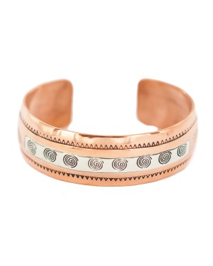 Certified Authentic Navajo .925 Sterling Silver Handmade Maze Feather Native American Pure Copper Bracelet  13097-19