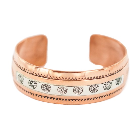 Certified Authentic Navajo .925 Sterling Silver Handmade Maze Feather Native American Pure Copper Bracelet  13097-19