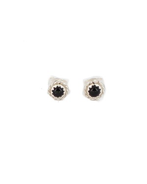Certified Authentic Navajo .925 Sterling Silver Natural Black Onyx Native American Stud Earrings  27228-4