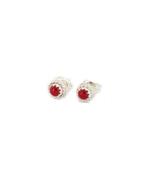 Certified Authentic Navajo .925 Sterling Silver Natural Coral Native American Stud Earrings  27228-3