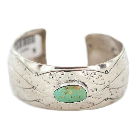 Certified Authentic Navajo Handmade Natural Turquoise Native American Nickel Bracelet  13082-3