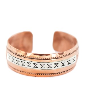 Certified Authentic Papillon Feather Maze Navajo .925 Sterling Silver Handmade Native American Pure Copper Bracelet  13097-22
