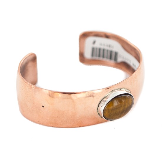 Certified Authentic Navajo Handmade Natural Tigers Eye Native American Pure Copper Bracelet 13111-1