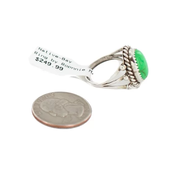 Handmade Navajo .925 Sterling Silver Natural Gaspeite Native American Ring Size 9 13106-1 Handmade Navajo .925 Sterling Silver Natural Gaspeite Native American Ring Size 9 13106-1