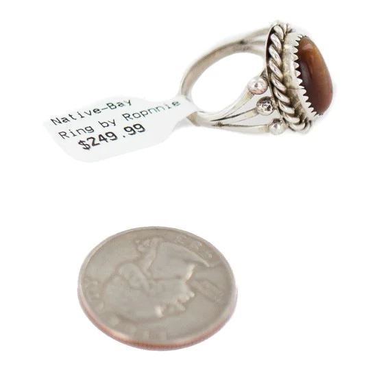 Handmade Navajo .925 Sterling Silver Natural Tigers Eye Native American Ring Size 7 13106-4