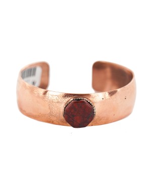 Certified Authentic Navajo Handmade Natural Red Jasper Native American Pure Copper Bracelet 13111-4