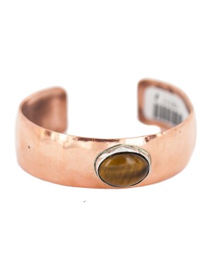 Certified Authentic Navajo Handmade Natural Tigers Eye Native American Pure Copper Bracelet 13111-1