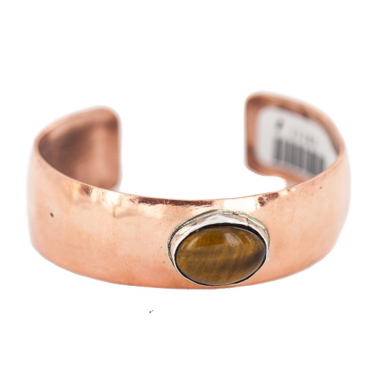 Certified Authentic Navajo Handmade Natural Tigers Eye Native American Pure Copper Bracelet 13111-1