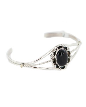Handmade Navajo Certified Authentic .925 Sterling Silver Natural Black Onyx Native American Bracelet 13108-4