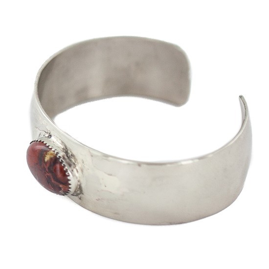 Certified Authentic Navajo Handmade Natural Red Jasper Native American Nickel Bracelet 13124-1