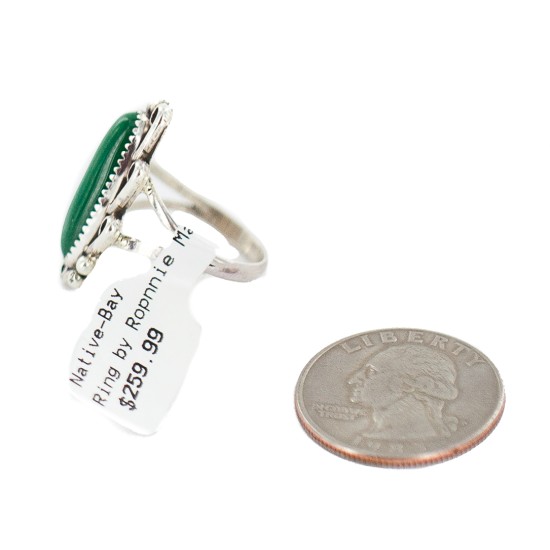 Navajo .925 Sterling Silver Certified Authentic Handmade Natural Malachite Native American Ring Size 8 1/2 13114-6