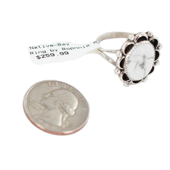 Sun Navajo Certified Authentic .925 Sterling Silver Handmade White Howlite Native American Ring 13115-5