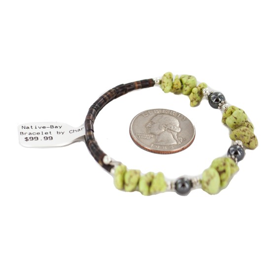 Certified Authentic Navajo Natural Hematite Gaspeite Heishi Adjustable Wrap Native American Bracelet 13121