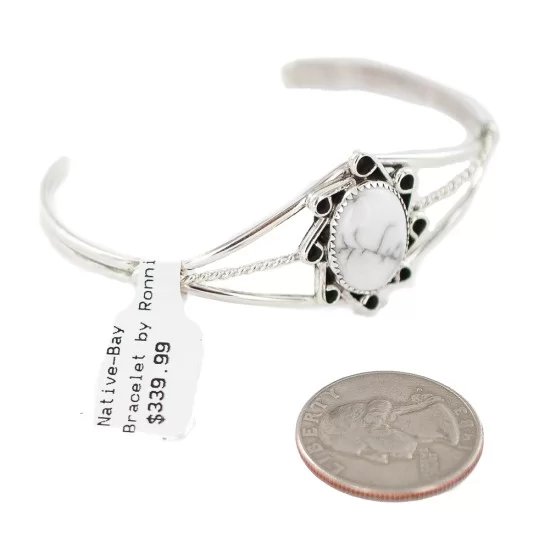 Navajo .925 Sterling Silver Handmade White Howlite Native American Bracelet 13122-4 Navajo .925 Sterling Silver Handmade White Howlite Native American Bracelet 13122-4