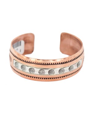 Certified Authentic .925 Sterling Silver Maze Feather Handmade Navajo Native American Pure Copper Bracelet 13119-1