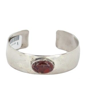 Certified Authentic Navajo Handmade Natural Red Jasper Native American Nickel Bracelet 13124-1