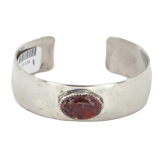 Certified Authentic Navajo Handmade Natural Red Jasper Native American Nickel Bracelet 13124-1