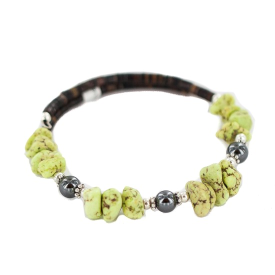 Certified Authentic Navajo Natural Hematite Gaspeite Heishi Adjustable Wrap Native American Bracelet 13121