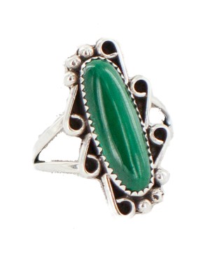 Navajo .925 Sterling Silver Certified Authentic Handmade Natural Malachite Native American Ring Size 8 1/2 13114-6