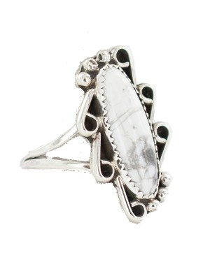 Navajo .925 Sterling Silver Certified Authentic Handmade White Howlite Native American Ring Size 8 1/2 13114-7