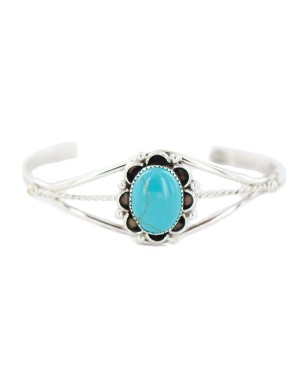 Navajo .925 Sterling Silver Handmade Certified Authentic Natural Turquoise Native American Bracelet 13122-1