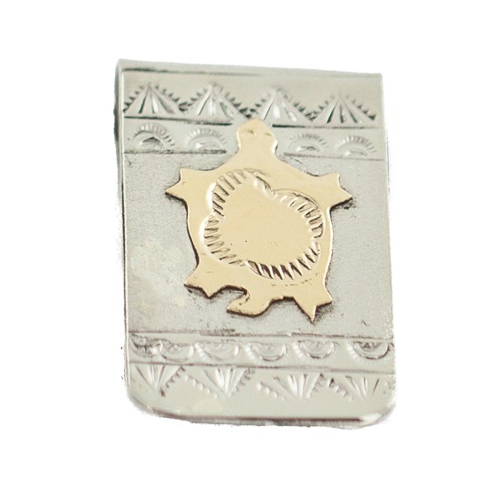 Turtle Certified Authentic 12kt Gold Filled and .925 Sterling Silver Handmade Navajo Native American Money Clip 11266-1