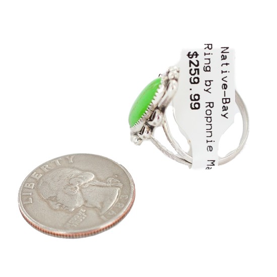 Navajo .925 Sterling Silver Certified Authentic Handmade Natural Gaspeite Native American Ring Size 9 1/4 13114-3