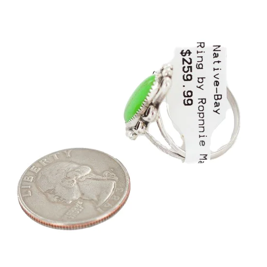 Navajo .925 Sterling Silver Handmade Natural Gaspeite Native American Ring Size 9 1/4 13114-3 Navajo .925 Sterling Silver Handmade Natural Gaspeite Native American Ring Size 9 1/4 13114-3