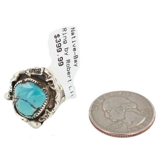 Navajo .925 Sterling Silver Certified Authentic Handmade Natural Turquoise Native American Ring Size 7 1/2 18202-2