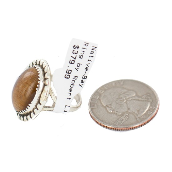 Navajo .925 Sterling Silver Certified Authentic Handmade Natural Tigers Eye Native American Ring Size 7 18203-7