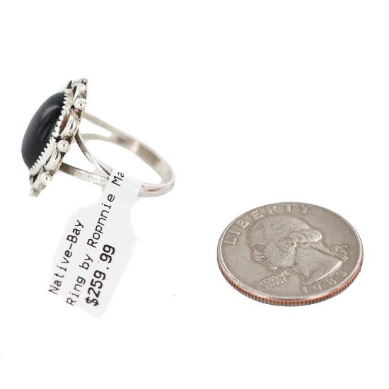 Navajo .925 Sterling Silver Certified Authentic Handmade Natural Black Onyx Native American Ring Size 9 13115-1