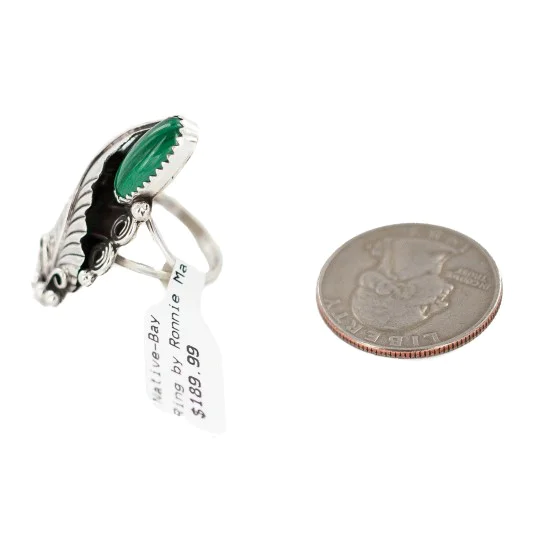 Leaf Navajo .925 Sterling Silver Handmade Natural Malachite Native American Ring Size 6 1/2 13116-4 Leaf Navajo .925 Sterling Silver Handmade Natural Malachite Native American Ring Size 6 1/2 13116-4