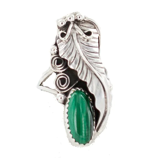 Leaf Navajo .925 Sterling Silver Handmade Natural Malachite Native American Ring Size 6 1/2 13116-4 Leaf Navajo .925 Sterling Silver Handmade Natural Malachite Native American Ring Size 6 1/2 13116-4