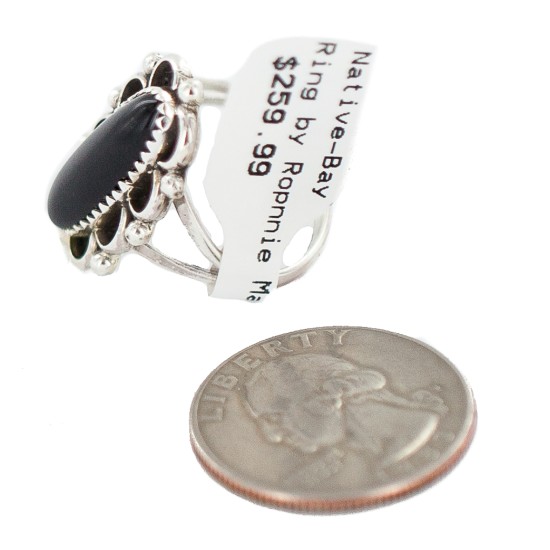 Navajo .925 Sterling Silver Certified Authentic Handmade Natural Black Onyx Native American Ring Size 7 1/2 13114-1