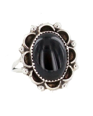 Navajo .925 Sterling Silver Certified Authentic Handmade Natural Black Onyx Native American Ring Size 9 13115-1