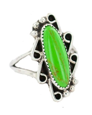 Navajo .925 Sterling Silver Certified Authentic Handmade Natural Gaspeite Native American Ring Size 9 1/4 13114-3