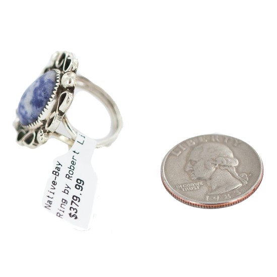 Navajo .925 Sterling Silver Certified Authentic Handmade Natural Lapis Native American Ring Size 8 18203-1