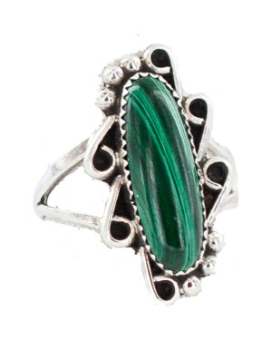 Navajo .925 Sterling Silver Certified Authentic Handmade Natural Malachite Native American Ring Size 9  13114-5
