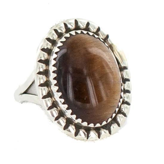 Navajo .925 Sterling Silver Certified Authentic Handmade Natural Tigers Eye Native American Ring Size 7 18203-7