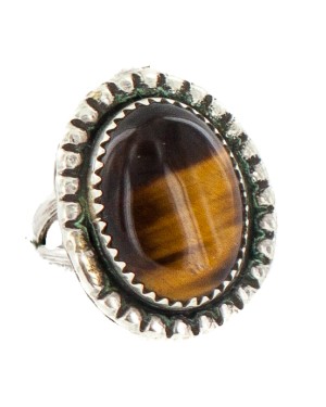 Navajo .925 Sterling Silver Certified Authentic Handmade Natural Tigers Eye Native American Ring Size 8 18203-2