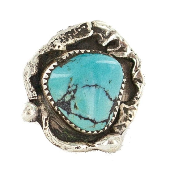 Navajo .925 Sterling Silver Certified Authentic Handmade Natural Turquoise Native American Ring Size 7 1/2 18202-2