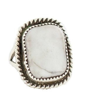 Navajo .925 Sterling Silver Certified Authentic Handmade White Howlite Native American Ring 18203-8