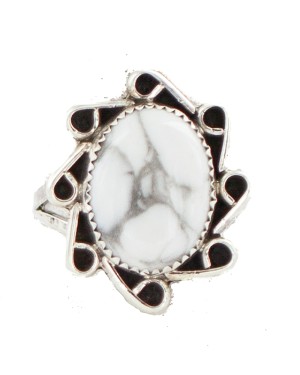 Navajo .925 Sterling Silver Certified Authentic Handmade White Howlite Native American Ring Size 9 1/2 13115-2