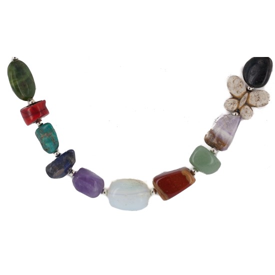Butterfly Certified Authentic Navajo .925 Sterling Silver Natural Multicolor Stones Native American Necklace 15778-00