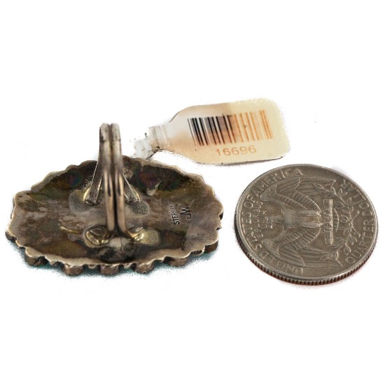 Zuni .925 Sterling Silver Certified Authentic Handmade Signed Petit Point Natural Turquoise Native American Ring 16696
