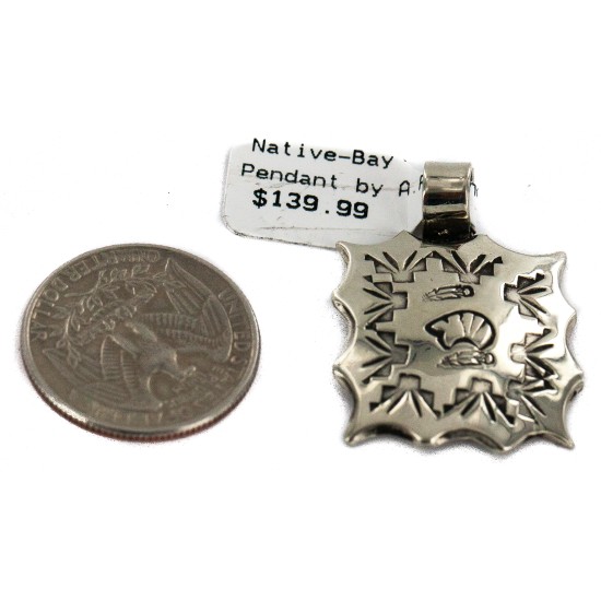 Handmade Feather Bear Certified Authentic Navajo Native American Nickel Pendant 13128-1