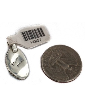.925 Sterling Silver Certified Authentic Navajo Natural Turquoise Native American Pendant 14907