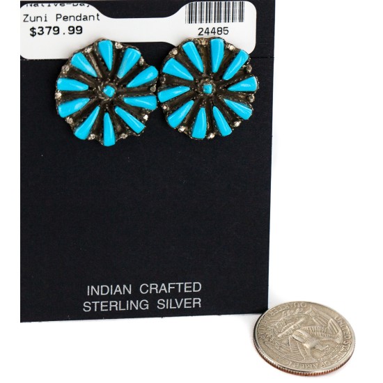 .925 Sterling Silver Handmade Certified Authentic Zuni Natural Turquoise Native American Stud Earrings 24485 .925 Sterling Silver Handmade Certified Authentic Zuni Natural Turquoise Native American Stud Earrings 24485