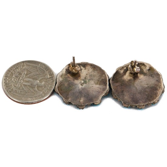 .925 Sterling Silver Handmade Certified Authentic Zuni Natural Turquoise Native American Stud Earrings 24485 .925 Sterling Silver Handmade Certified Authentic Zuni Natural Turquoise Native American Stud Earrings 24485