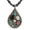 .925 Sterling Silver Handmade Certified Authentic Navajo Natural Turquoise Snowflake Obsidian Black Onyx Mother of Pearl Charoite Native American Necklace 16048-16037-5
